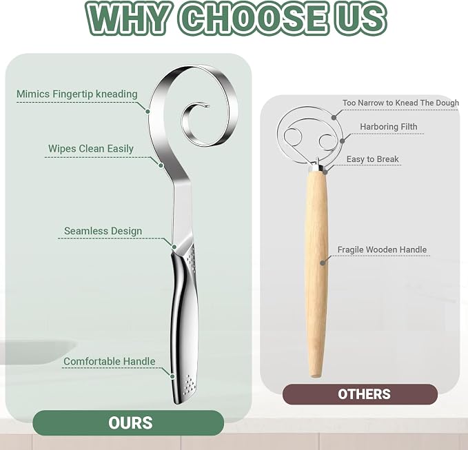Seamless Danish Dough Whisk Stainless Steel Bread Sourdough Whisks - Image 6