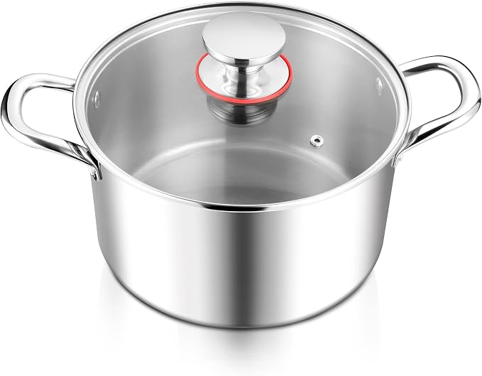 E-far 6 Quart Stock Pot, Tri-Ply Stainless Steel Cooking Pot by E-far