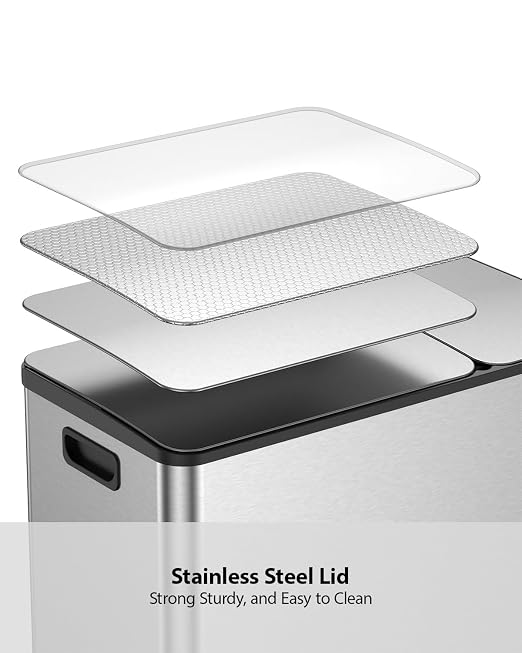 Lovewind Double Trash Can Kitchen, 13+5.5 Gallon Stainless Steel Dual Trash and - Image 5