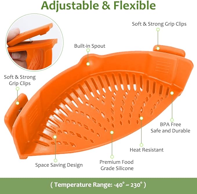 YEVIOR Clip on Strainer for Pots Pan Pasta, Silicone Food Strainer Hands-Free - Image 2