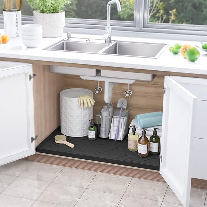 SIKADEER 22" x 22" Under Sink Mat Waterproof, Silicone Mat Kitchen Drawer Shelf - Image 2