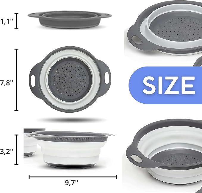 White Round Silicone Collapsible Colander – Silicone Round Kitchen Strainers - Image 2