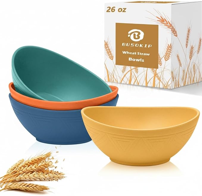 Wheat Straw Bowls Set 26 OZ, Unbreakable Cereal Bowl 4 Pack, Bowls by BUSOKIP