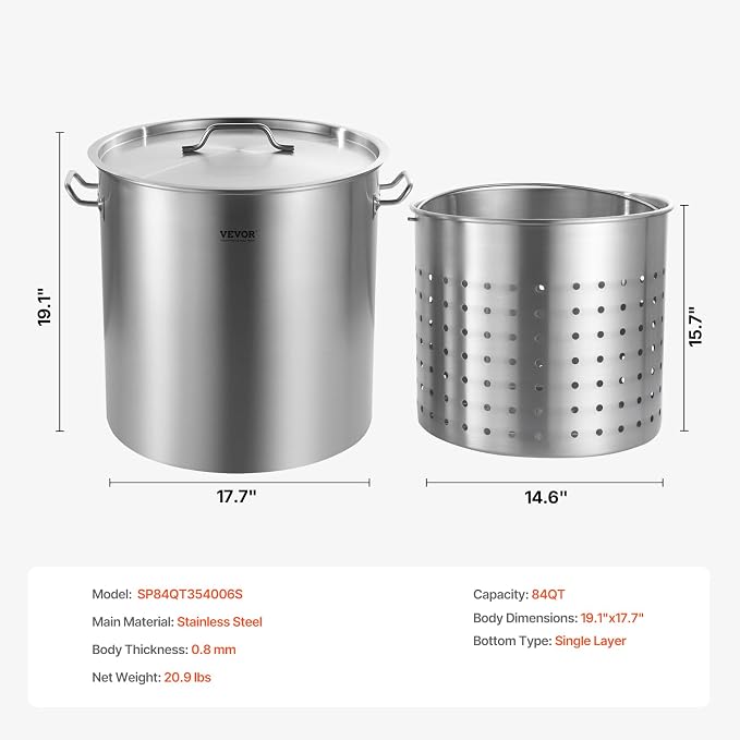 VEVOR Stainless Steel Stockpot, 84 Quart Large Cooking Pots, Cookware Sauce Pot - Image 7