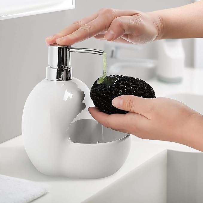 RQYIXI Soap Dispenser with Sponge Holder Ceramic Hand and Dish Soap Dispenser - Image 7