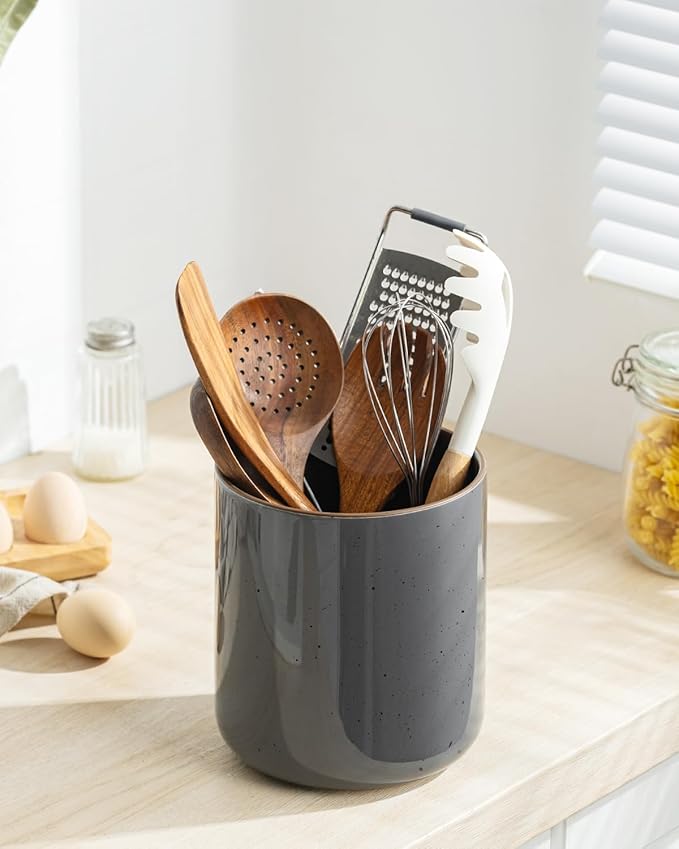 getstar Large Utensil Holder for Kitchen Counter, 7.2" Grey Ceramic Utensils - Image 6