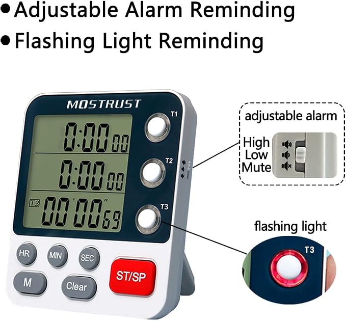Digital Dual Kitchen Timer, 3 Channels Countdown Triple Timer - Image 8