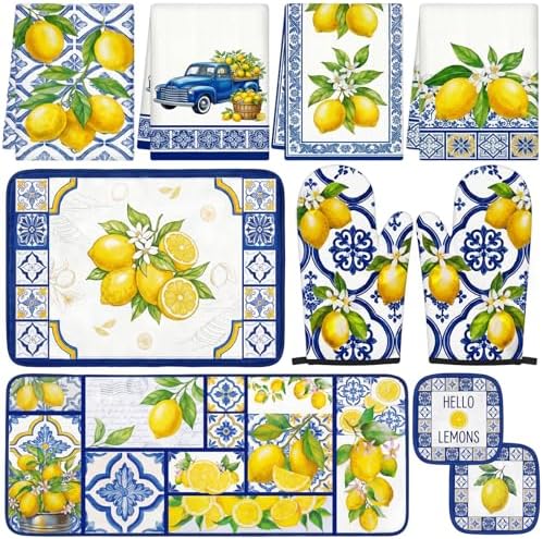 Tieshankao 10Pcs Lemon Kitchen Decor Set Italian Capri Tiles Yellow