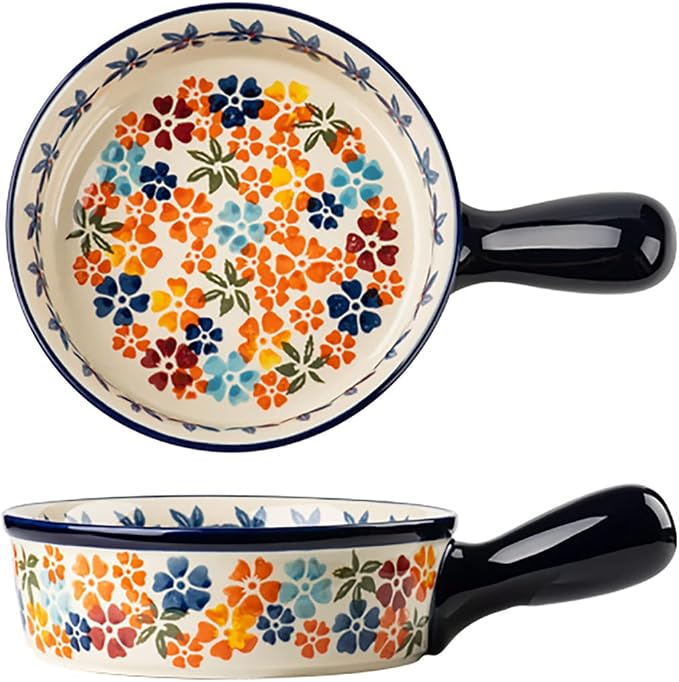 Colorful Cherry Blossom Flowers Vintage Style Ceramic Bakeware Dish Casserole by Bicuzat