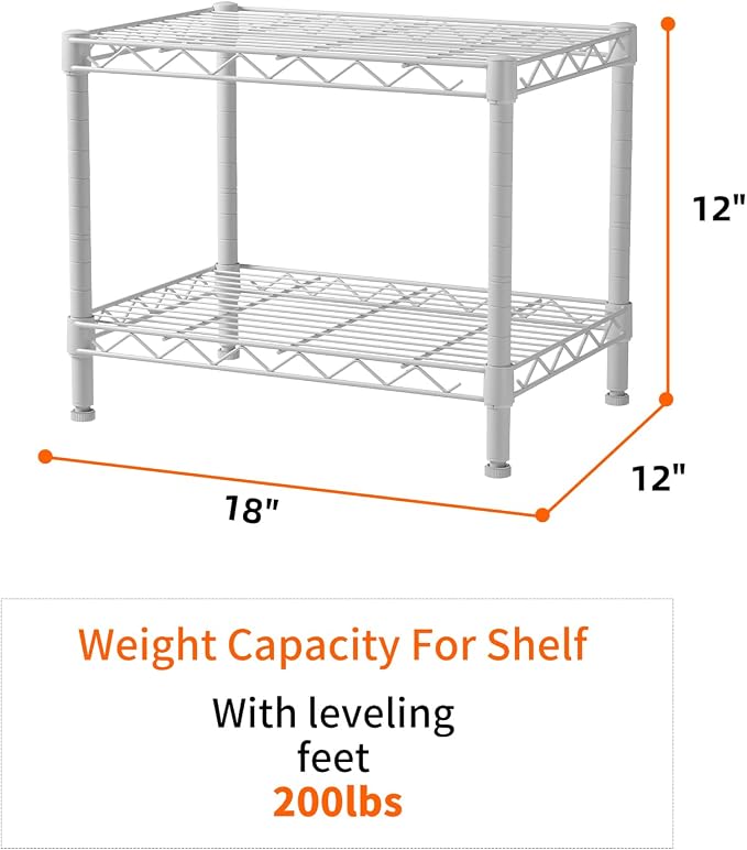 SINGAYE 2 Small Shelves Kitchen Storage Shelf Wire Shelving Unit Metal Shelf - Image 7