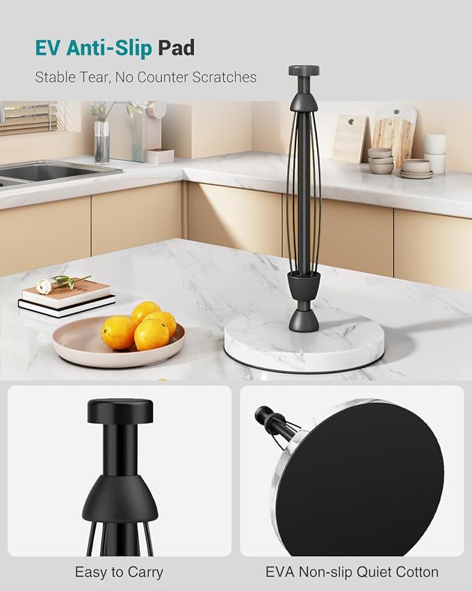Paper Towel Holder Countertop, Marble Weighted Base, Glossy Black, One-Handed - Image 6