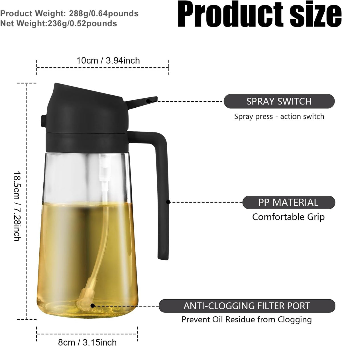 2 in 1 Glass Oil Sprayer & Dispenser,16oz/470ml Olive Cooking, Air