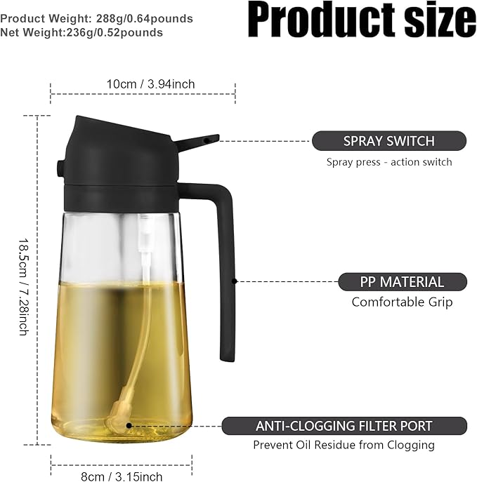 2 in 1 Glass Oil Sprayer & Dispenser, 16oz/470ml Olive Cooking, Air Fryer - Image 7