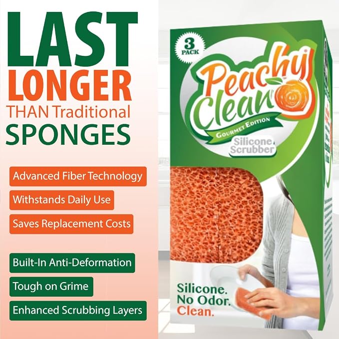 Peachy Clean Silicone Dish Sponge Scrubbers, Fresh Peach Scent, Non-Scratch - Image 4