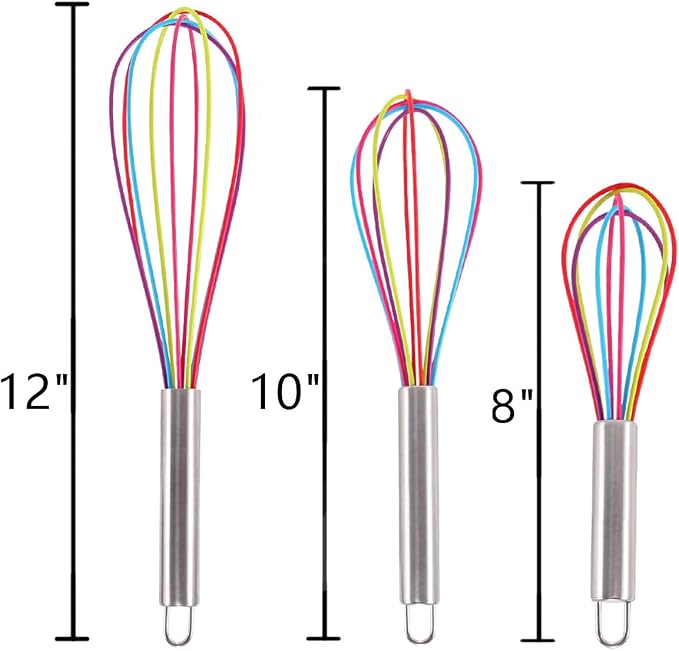 Silicone Whisk set of 3, 8+10+12in Kitchen Balloon Wire Whisks, Hand Egg Mixer - Image 2