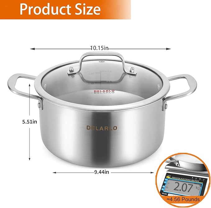 DELARLO Tri-Ply Stainless Steel 6QT Pot - Image 3