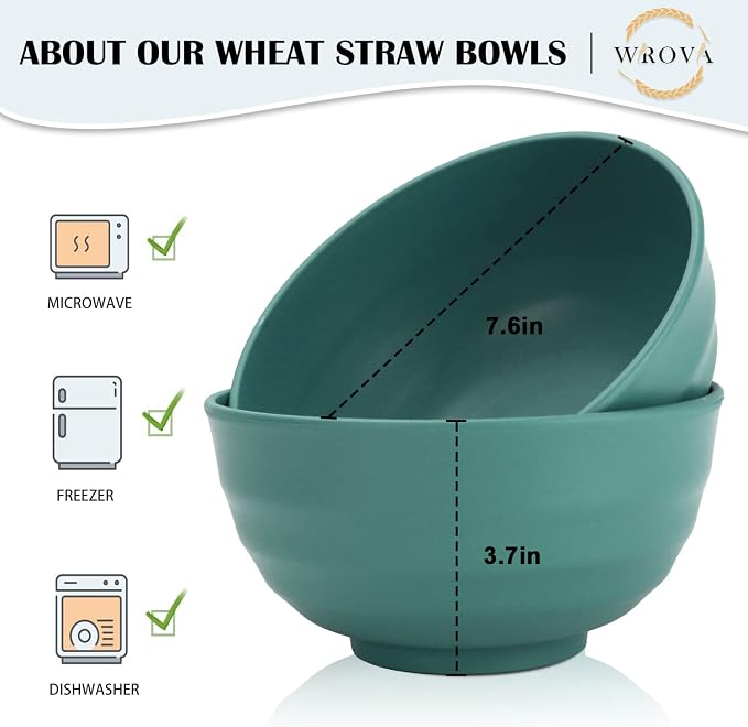 Wrova Wheat Straw Bowls Set 60 OZ Unbreakable Large Cereal Bowls Set of 6 - Image 2