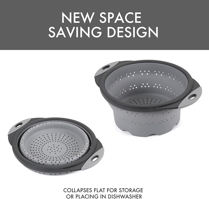 Dexas 8" Collapsible Silicone Colander in Cool Grey, Kitchen Strainer - Image 5