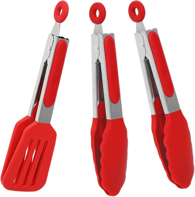 Mini Silicone Serving Tongs Set of 3, Small Kitchen Tongs by Pharamat