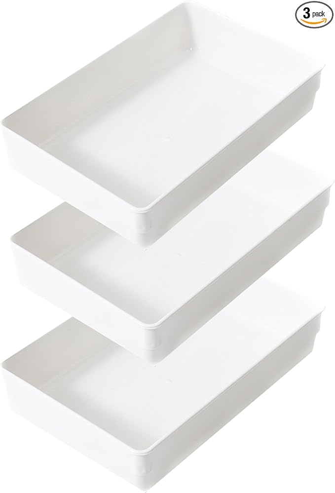 3 Pack White Plastic Drawer Organizer Tray Cutlery Utensil Makeups Drawer by ihomecooker