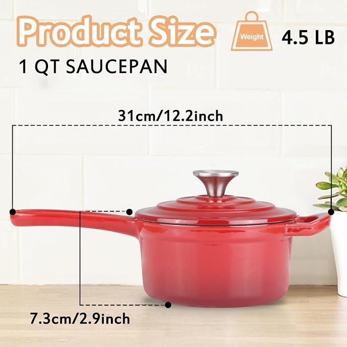 Enameled Cast Iron Sauce Pan, 1 Quart Enameled Saucepan - Image 2