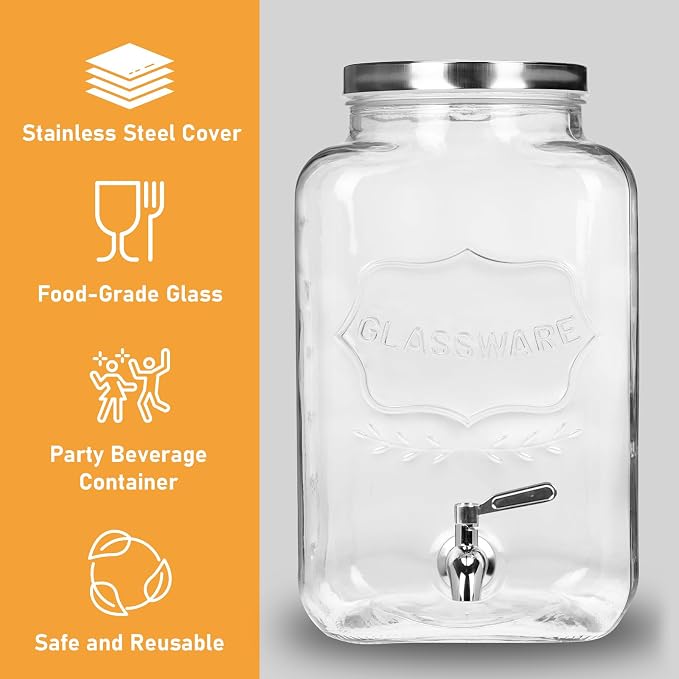Bululuo Glass Drinks Dispenser for Parties, 2 Gallon Beverage Dispenser - Image 3