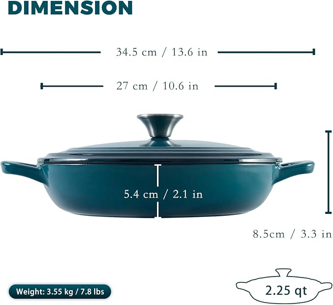 Flavehc Braiser Enameled Cast Iron Braiser 2.25 qt Braiser Pan - Image 3