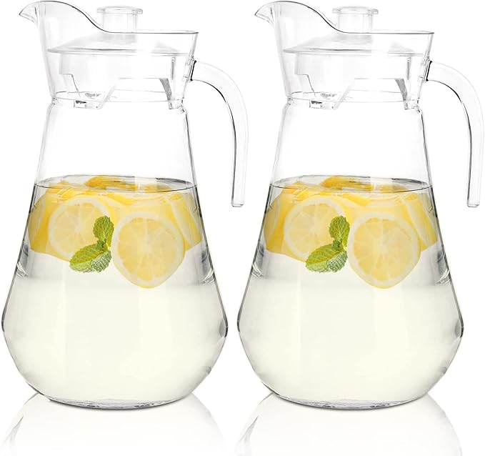 SOUJOY 2 Pack Plastic Pitcher, 68Oz Clear Iced Water Jug by SOUJOY