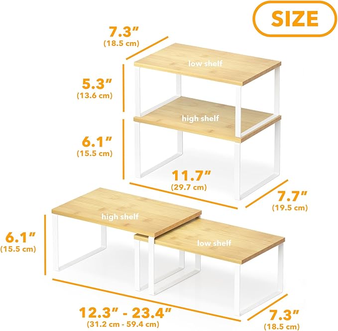 SpaceAid Cabinet Shelf Organizers 2 Pack, Kitchen Counter Rack Shelves Riser - Image 2