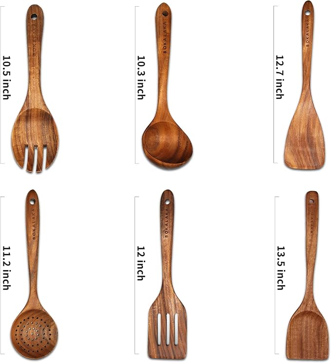 GreyWooden Kitchen Utensil Set, 100% Natural Teak Wooden Spatula - Image 2
