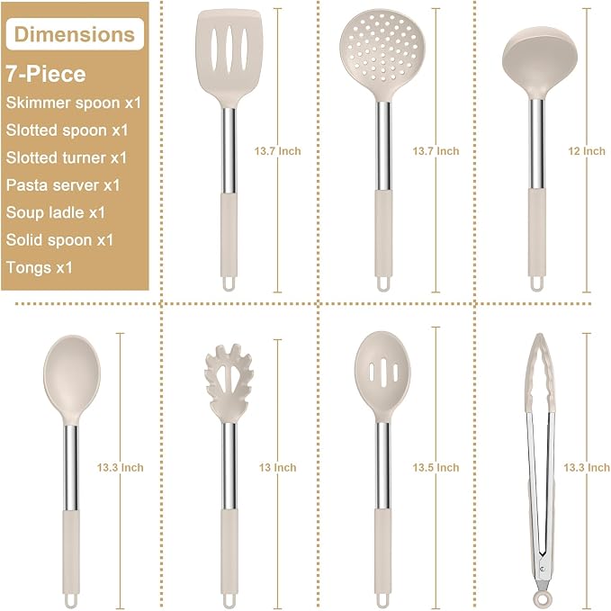 E-far Silicone Cooking Utensils Set, Slotted Turner, Soup Ladle, Pasta Server - Image 2