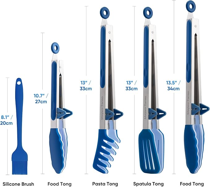5-Pack Silicone Tongs for Cooking, Maywe Tanso 4PCS 13-Inch Kitchen Tongs - Image 6