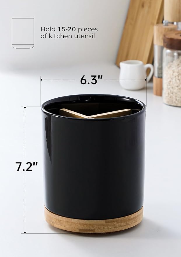 LoeJan 3 Compartment Utensil Holder, Extra Large Utensil Crock, Stable Ceramic - Image 2