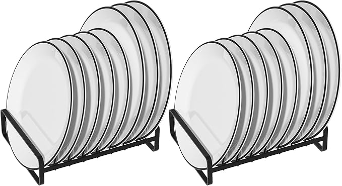 2 Pack Plate Holders Organizers 8 Slots Upright Cabinet Dish Drying Racks Metal - Image 2