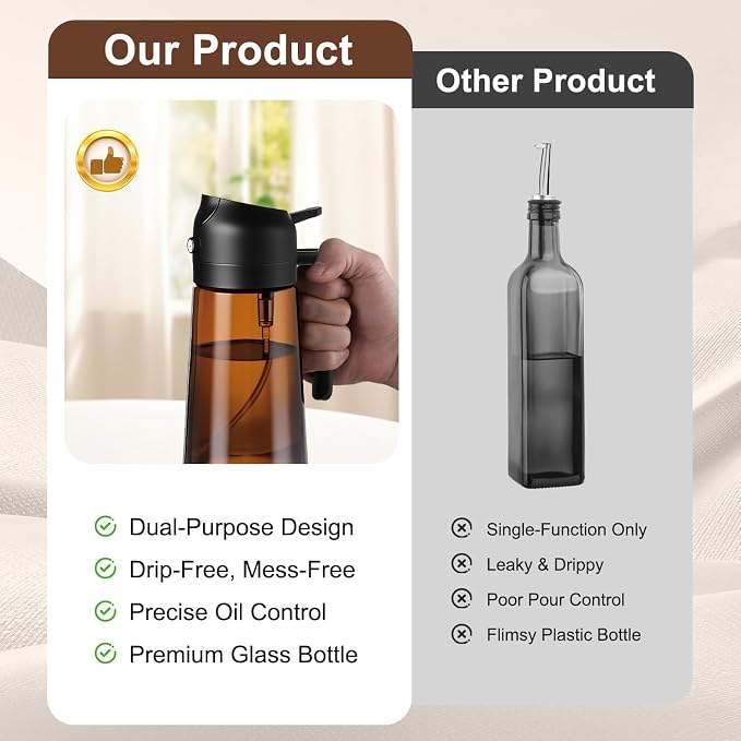 16oz/470ml Olive Oil Sprayer for Cooking, 2 in 1 Oil Dispenser Bottle Spray and - Image 6