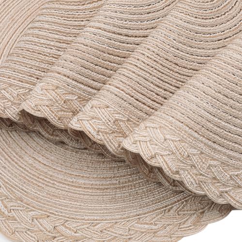 SHACOS Round Placemats Set of 4 Boho Braided Border 15 inch Circle