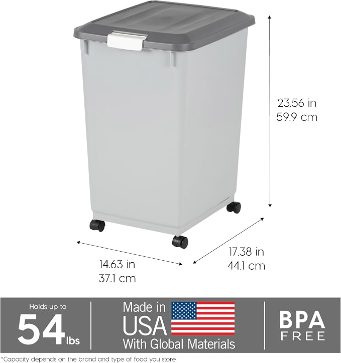 IRIS USA Dog Food Storage Container 54 lbs, Airtight Lid, 2-Cup Scoop, Double - Image 3