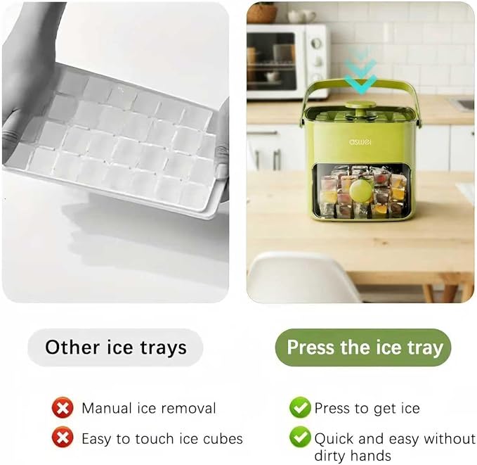 Compact Ice Cube Tray with Lid and Bin, Mini Press-Type Ice Cube Maker - Image 6