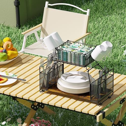 TQVAI Buffet Caddy, 2 Tier Countertop Paper Plate Organizer with