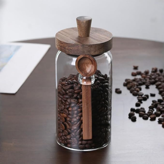 ANSQU 34oz Glass Jar with Wooden Lid & Spoon, Food Storage Containers Coffee - Image 2