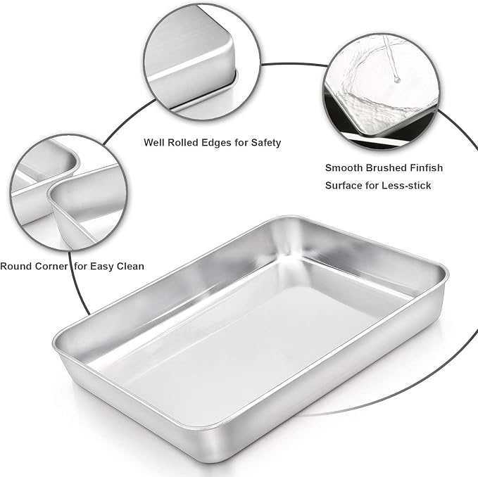 E-far Baking Pans Set of 2, 12.4” x 9.6” x 2” Stainless Steel Rectangular Cake - Image 7