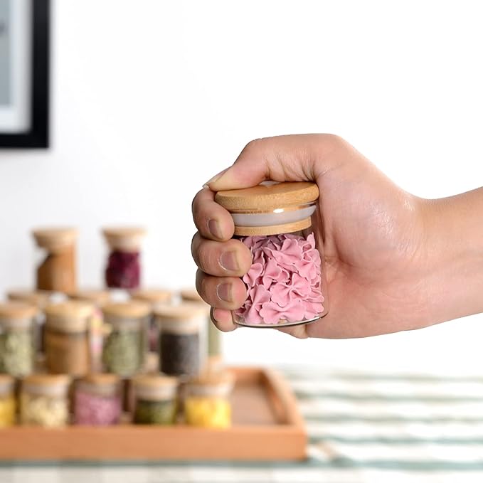 20 Pcs Glass Spice Jars with Airtight Bamboo Lids, Labels and Pen, 2.5oz Mini - Image 4