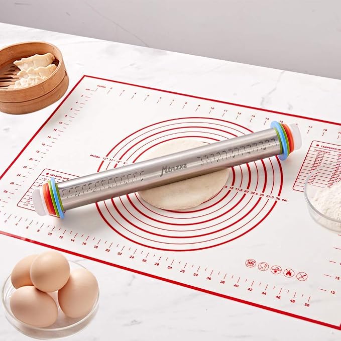 Rolling Pin and Silicone Baking Pastry Mat Set, Stainless Steel Dough Roller - Image 8