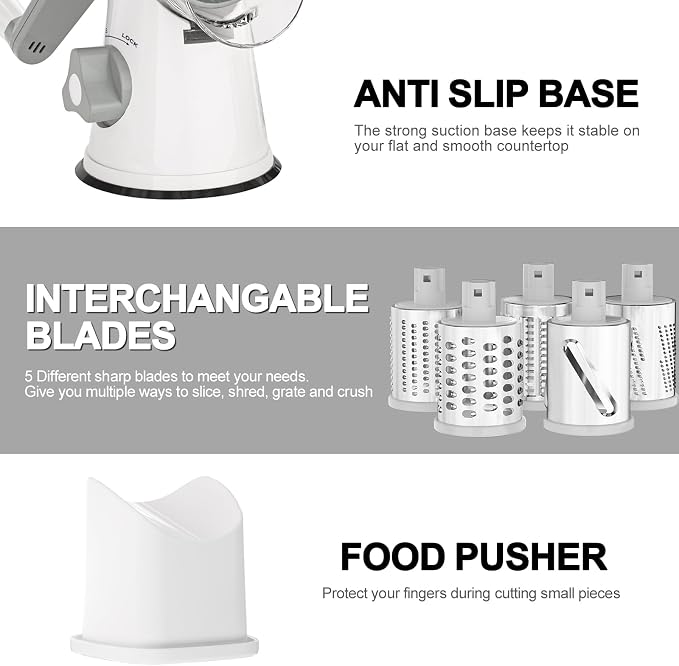 Cambom 5 in 1 Rotary Cheese Grater Hand Crank Cheese Shredder - Image 7
