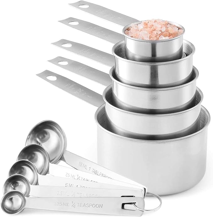 Stainless Steel Measuring Cups And Measuring Spoons 10-Piece Set, 5 Cups And 5 by Laxinis+World