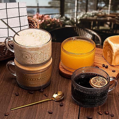 Vintage Coffee Mugs 4pcs Set, 14 Oz Glass Coffee Cups Gifts for Women