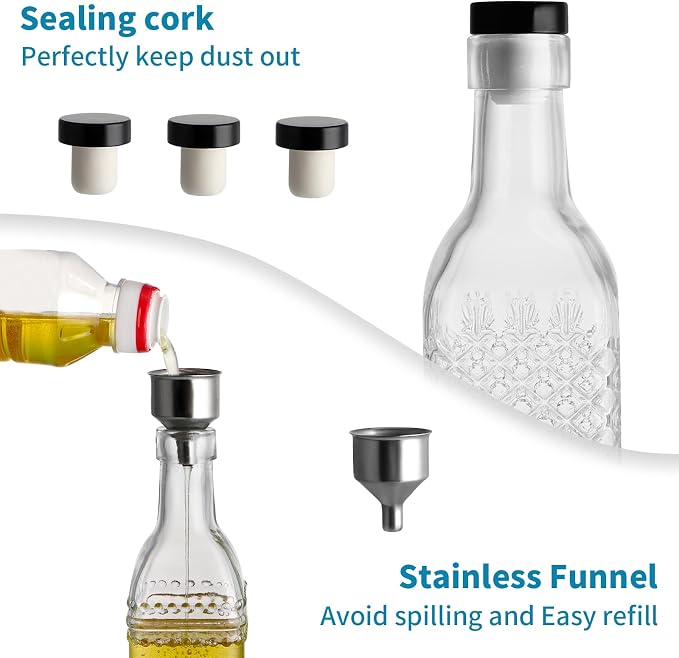 MDLUU Oil and Vinegar Dispenser Set, 17oz Clear Glass Olive Oil Bottles - Image 5