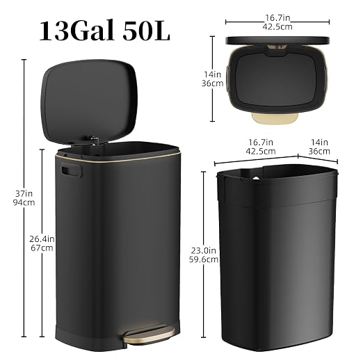 KdbK 13 Gallon Trash Can with Lid, 50L Fingerprint Proof Stainless Steel - Image 6