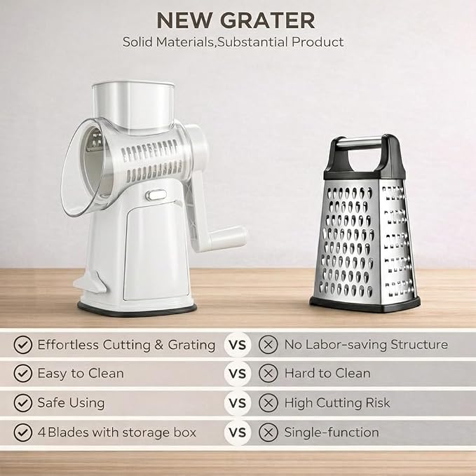 Rotary Cheese Grater Hand Crank, 10-Blade Shredder - Image 3