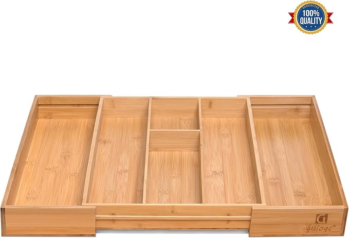 guiogc Bamboo Silverware Organizer, Expandable Kitchen Drawer Organizer and - Image 4